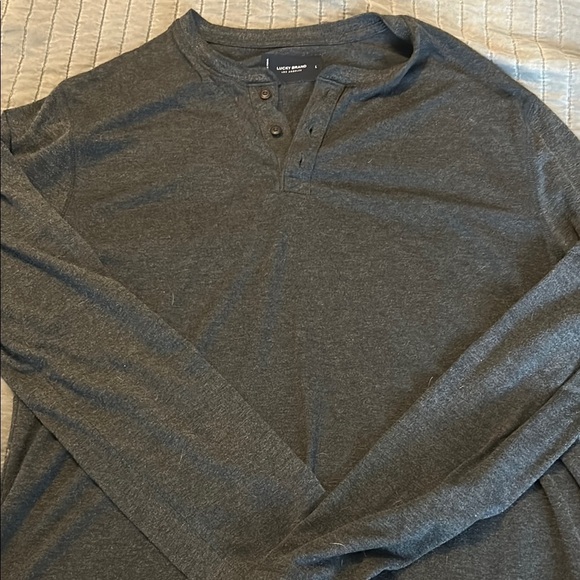 Lucky Brand Gray Henley with Button Down Neck, Size Large - Picture 2 of 2
